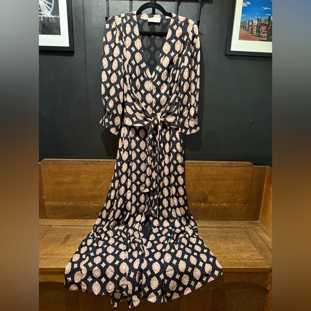 NICHOLAS Black and Pink Geometric Long Sleeve Dress